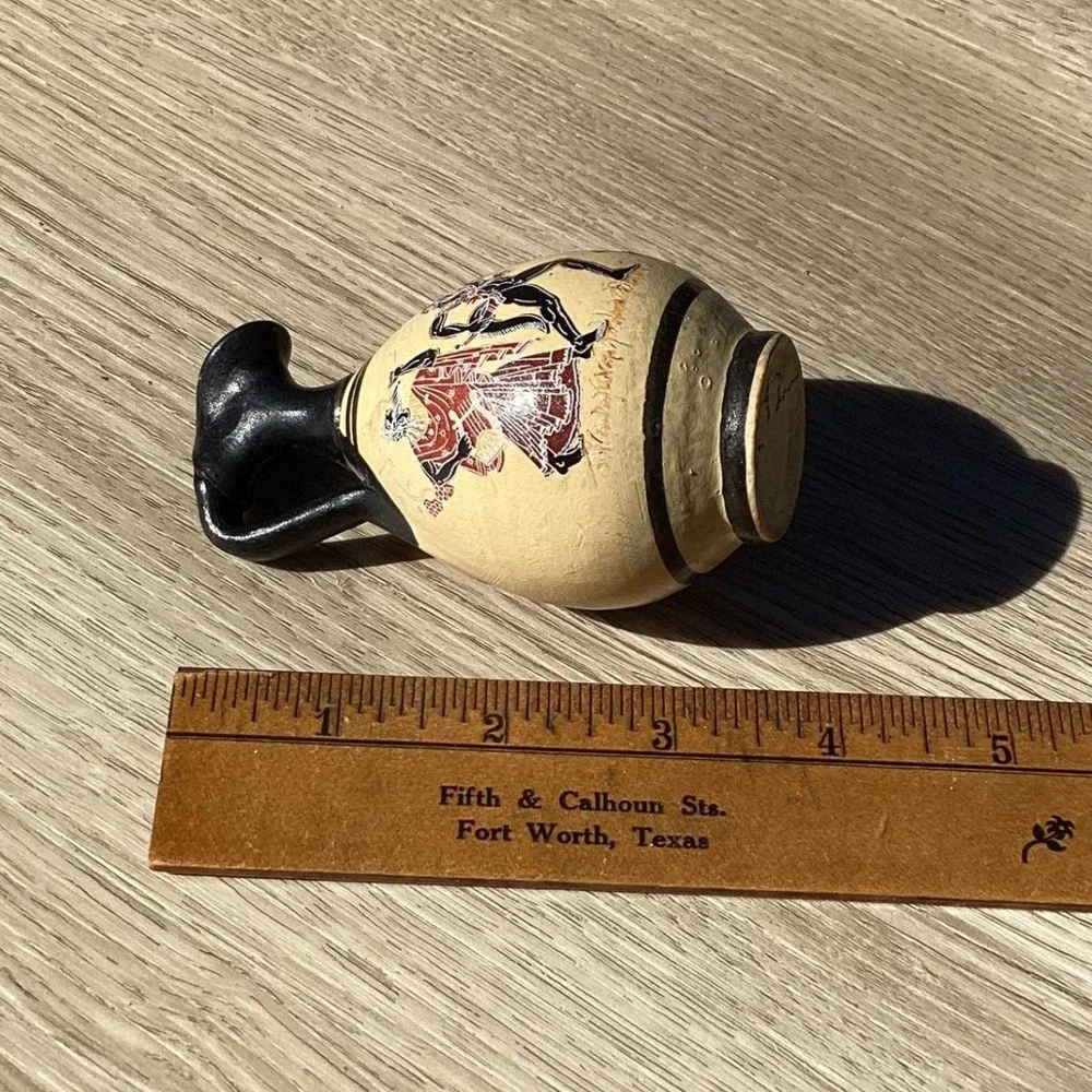 Vintage Miniature Greek Style‎ Pottery Vase Amphora Black Handle Red Figures